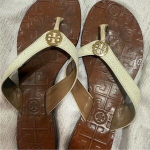 Tory Burch Cream and Brown Sandals